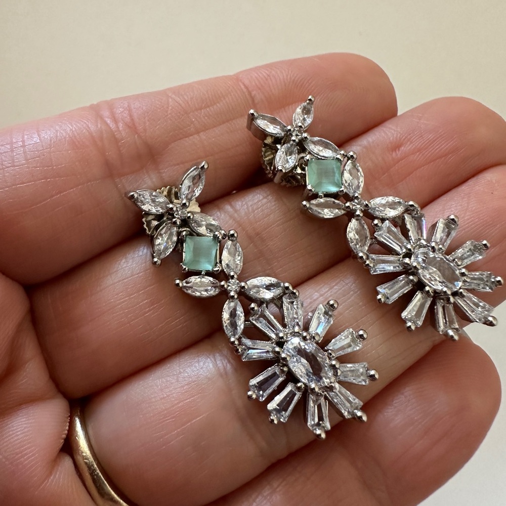2 sets, Elegant Silver/Green and gold plated earring. Only $12 for both.